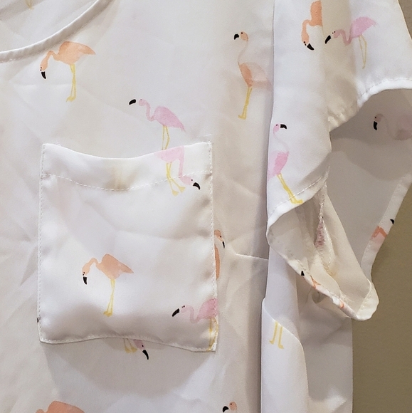 Torrid Sz 1X  Flamingo Semi Sheer Top Short Sleeve Scoop Neck Button Dow… - Picture 5 of 13
